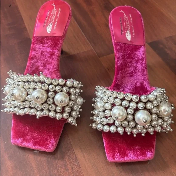 NEW Jeffrey Campbell Free People Pearl PORTIA pink velvet heel sandals retro 6.5 - Picture 2 of 8